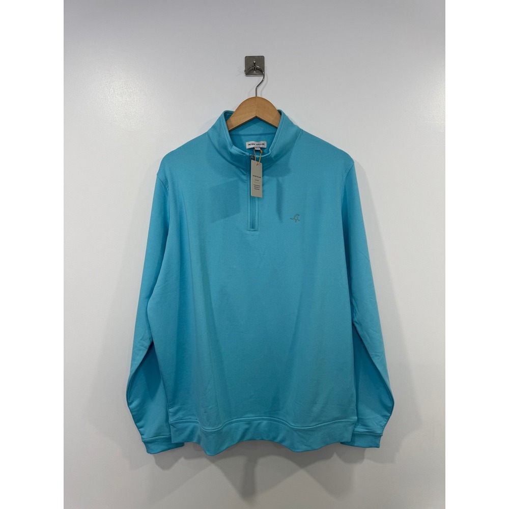 NWT Peter Millar Men Blue Quarter Zip Pullover Performance Stretch Size Large